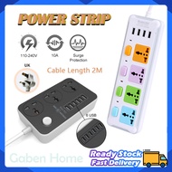 Power Socket with AC Sockets + USB Ports UK MSIA Plug 2 Meter 2500W 10A 220V Super Fast Power Strip Charger | Gaben Home