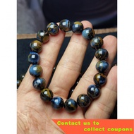 Genuine Natural Blue Yellow Pietersite Women Men Bracelet Round Beads 11.5mm Chatoyant Cat Eye Namibia AAAAA XNAX
