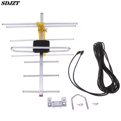 1pc Outdoor 100Mile Amplified 8 Yagi Antenna 10dB Long Range UHF/VHF/FM