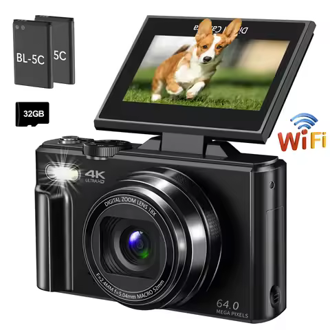 4K compact digital photography camera, 18x digital zoom, vintage vlog video recorder for YouTube, 18