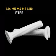 M4 M5 M6 M8 M10 White PTFE Metric Threaded Slotted Flat Countersunk Head Screw One Countersunk Head 