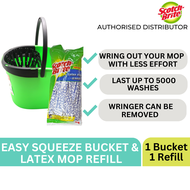 3M Scotch Brite Easy Squeeze Bucket Mop Bucket with Latex Mop Refill Bundle Set