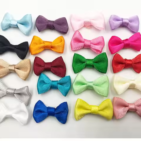 100 pcs Lots Upick Small Satin Ribbon Bows Flower Appliques sew Craft Kid's cloth B128