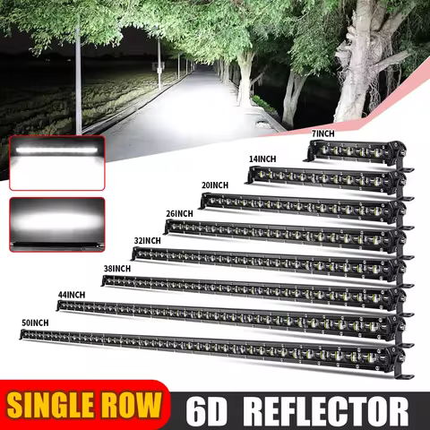 HAOLIDE 6D Ultra Slim LED Light Bar 1 Row 7inch-50inch Driving Light 6000K White for Offroad 4X4 SUV