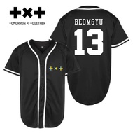 Kpop txt beomgyu black baseball jersey top, oversized outer top sportswear