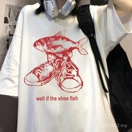 Retro Y2K Harajuku Women's T-Shirt with Fish Shoes Emoticon Print