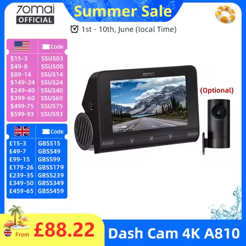 70mai 4K Dash Cam A810 Front Rear Set Suppor 4G Module LTE UP04 Remote Control GPS ADAS Car DVR 70ma