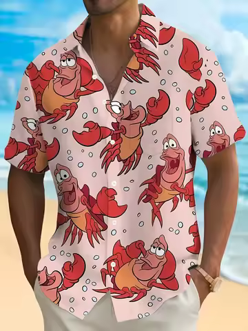 2026 Summer Fashion New Hawaii Cartoon Lobster Shirt 3D Printed Adult and Child Parent Child Flower 