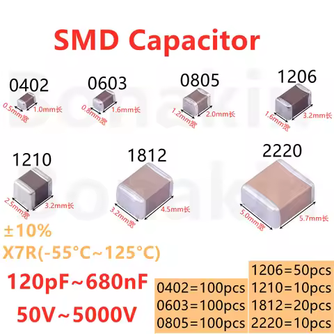 SMD Capacitor 220pF330pF470pF680pF1nF1.5nF2.2nF3.3nF4.7nF6.8nF10nF15nF22nF33nF47nF68nF100nF0.1uF150n