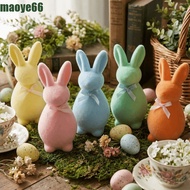 MAOYE Easter Bunny Statue, Plush with Bow Flocked Rabbit Figures, Easter Holiday Solid Color 3D Stan
