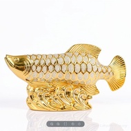 Chinese Style Ceramic Gold Arowana Ornaments Golden Creative Fish Decorations TV Cabinet Wine Cabine