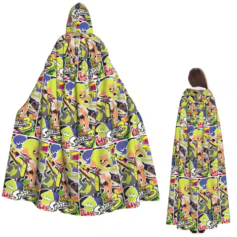 Cartoon Popular Splatoon 3 Game Long Hooded Cloak Witch Medieval Costume Cosplay Cape HalloweenParty