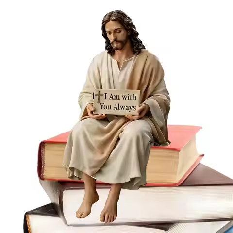 Spiritual Resin Jesus Resin Figurine Sitting Pose I Am with You Always Sign Jesus Christ Statue Desk