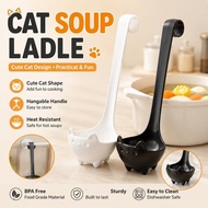 Cute Cat Soup Ladle Standing | Black White Kitty Design Heat-Resistant Serving Spoon | E7N9
