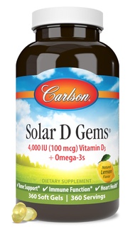 Solar D Gems, Vitamin D3 and Omega-3 Supplement, 4000 IU (100 mcg) D3, 115 mg Omega-3 EPA and DHA, V