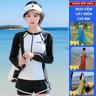 Women's beach swimsuit, discreet 2-piece beach bikini, long-sleeved sun protection, padded shorts V1