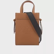 FENDI Go To Shopper 紋理皮革中款手提/斜背二用包 (棕色)