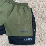 Olive Drab Athletic Short With Print & Plain