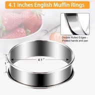 English Muffin Rings 6 Set, Non Stick Crumpet Rings Stainless Steel Cooking Rings Double Rolled 4 In