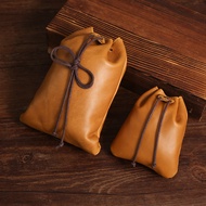 Leather Drawstring Pouch Coin Pouch for Men Coin Holder for Purse Women Genuine Leather Drawstring C