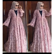 IndiStoree - Dress Outer Brukat Gliter Gamis Wanita Terbaru 2024 Kekinian Long Outer Cardigan Brokat