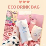 Portable Canvas Tumbler Carrier - Eco Drink Bag ( Bunny & Puppy)