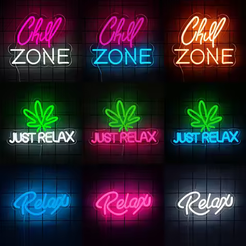 Chill Zone Neon Sign,Neon Just Relax LED Lights Sign for Man Cave Decoration for Women Room Wall Dec