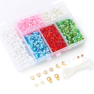 3500pcs/Box Mixed Colors Seed Beads Alphabet Pearl Beads Natural Stone Chips Lampwork Glass Mushroom Charm Beads Kit for DIY Necklace Bracelet Earring Jewelry Making Set