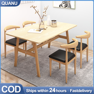 QUANU 4/6/8 Seater Solid Wood Dining table Set With 4/6 Chairs Meja Makan Nordic Modern Table Home Rectangular Dining Table Coffee Table  Meja Makan Kerusi Kayu 餐桌 桌子
