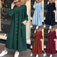 Abaya Dress Muslimah Jubah Plain Kaftan Long Dress Women Muslim Dresses Casual Long Sleeve Maxi Dress Plus Size Shirt Dress S-5XL