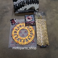 โซ่สเตอร์ชุด (SUN) R15(เก่า) สเตอร์หน้าเหล็ก+สเตอร์หลังมิเนียม+โซ่สีทองมียางโอริง เบอร์ 428HX (15T+4