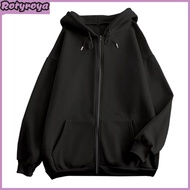 Men Women Jacket Coat Hooded Drawstring Long Sleeve Zipper Placket Outwear with Pockets Loose Fit Sw