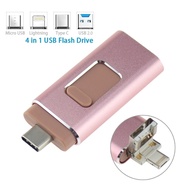 Compatible For iPhone iPad 4 in 1 OTG USB Flash Drive HD USB 3.0 Flash Memory Pendrive 128GB Android Cell Phone Micro USB Type C