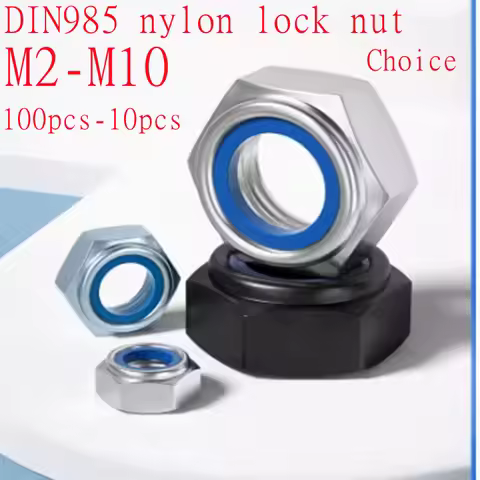 10pc/20pc/50pc/100pc M2 M2.5 M3 M4 M5 M6 M8 M10 M12 304 Stainless Steel Black Hex Nylon Insert Lock 