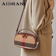 Aidrani  Checkered womens single shoulder crossbody bag made of canvas and cowhide materials round b