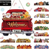 12pcs Festive Wooden 3D Truck Welcome Sign With Interchangeable Holiday Icons - Rustic Farmhouse Sea
