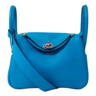 HERMES Swift皮革Mini Lindy銀扣手挽肩背兩用袋Bleu Frida