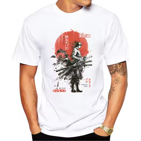 TEEHUB Hipster Zoro Samurai Wano Kuni Arc Men T-Shirt Short Sleeve O-Neck Tee Fashion Anime Samurai 