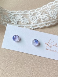 藍紫漸層山水風格圓形不鏽鋼耳環  uv/led膠