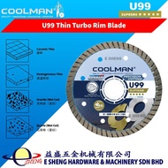 COOLMAN 4" U99 Thin Turbo Rim Blade / Precise Cutting Disc for Ceramic, Homogeneous Tiles, Granite, 