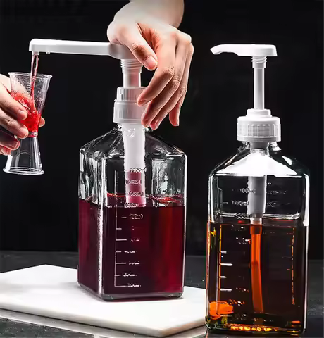 1600ml Transparent Coffee Syrup Bee Drip Double Scale Storage Dispenser pump Bottle Squeeze milk Bot