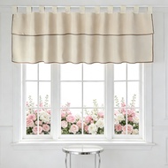 Retro Natural Beige Semi Sheer Door Short Curtain With Brown Trims Tab Top Farmhouse Deisgn Boho Kit