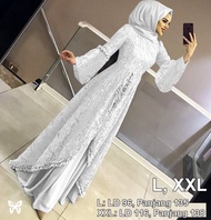 Dress Size L, XXL JUMBO Dejuliette Gamis Brukat Baju Muslim Wanita Gaun Pesta Brokat Muslimah Hijab Lengan Panjang Long Dres Lebaran Ukuran Besar Terbaru mft102