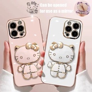 Cartoon KT Cat Mobile Phone Holder Multifunctional Plating Touch-up Mirror Back Sticker Invisible De