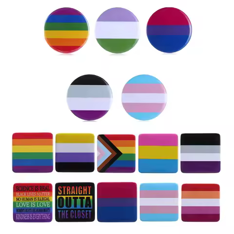 Round/Square Pride Rainbow Gay Pins Flag Tinplate Badge Support Gay Lesbian Bisexual Transgender Sym