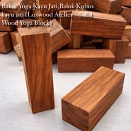 Teak Wood Yoga Block natural, Teak Wood Cube Block (Luxwood Atelier - Solid Wood Yoga Block)