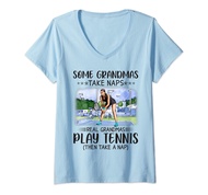 Womens Some Grandmas Take Naps Real Grandmas Play Tennis V-Neck T-Shirt