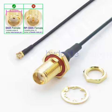 IPX UFL U.FL Plug to SMA Female Bulkhead D-Cut Waterproof 1.37mm Pigtail Coaxial Cable Koaxial Kalbe