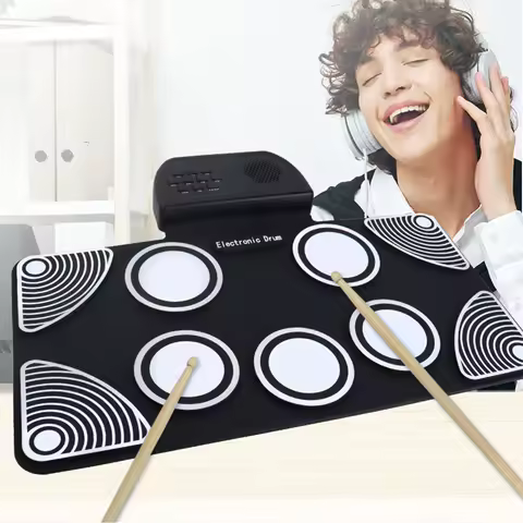 Electronic Drum Set with Drum Sticks Roll-Up Drum Practice Pad Electric Drum Set Birthday Surprise f