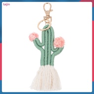 Key Rings Cactus Pendant Rainbow Macrame Keychain DIY Leather Fringe Purse Bohemian Design Keyring with Tassel  taijin